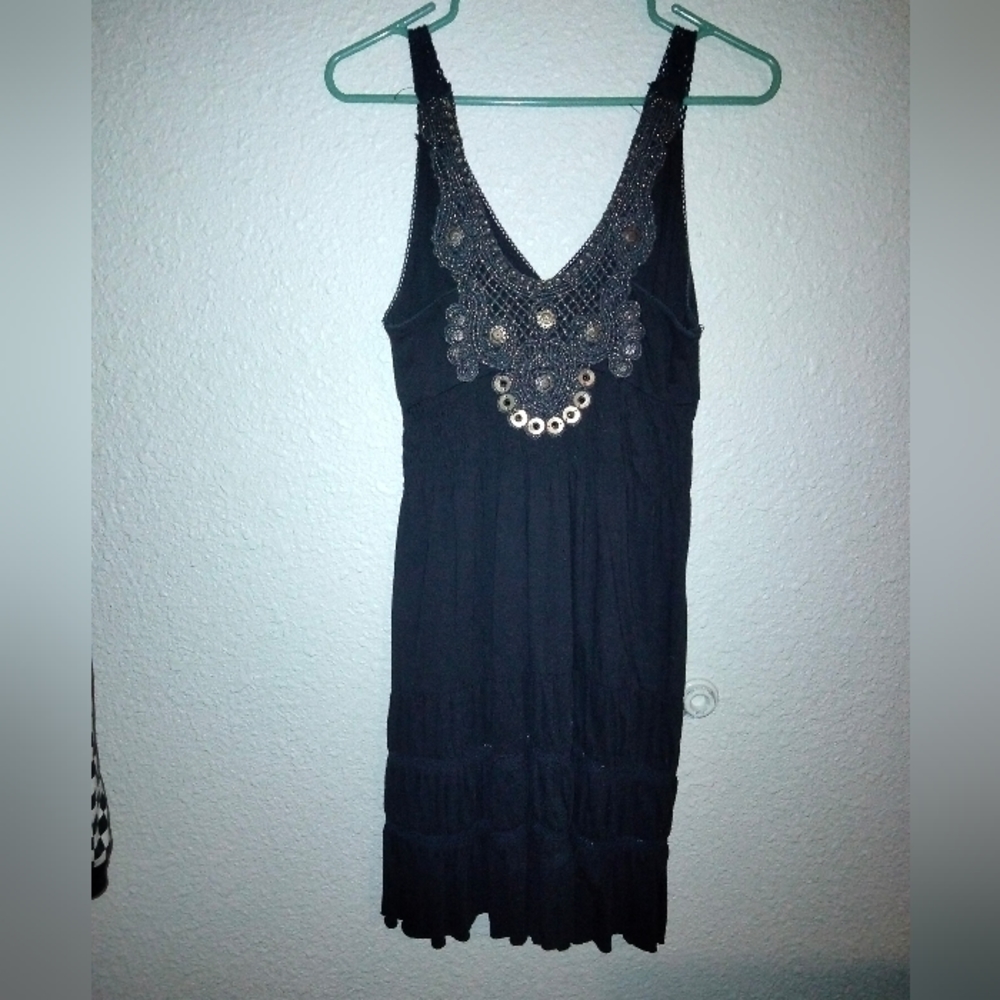 NWOT American Rag Cie dress, cotton + polyester with brass details and knitting